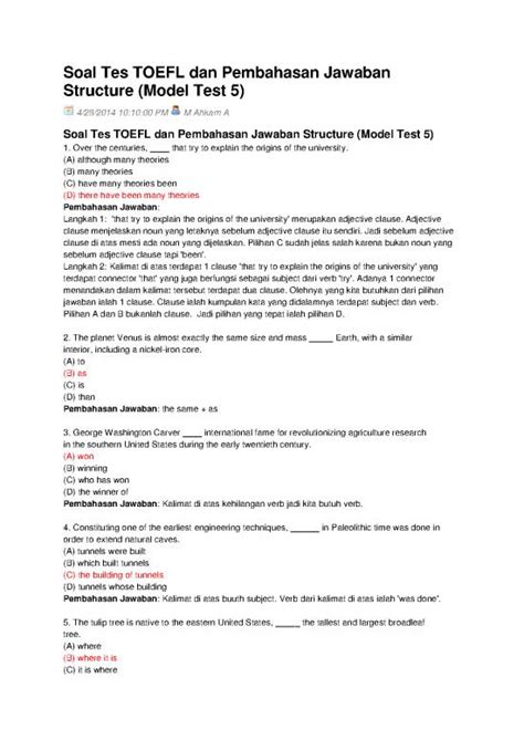 Contoh Soal Essay Toefl