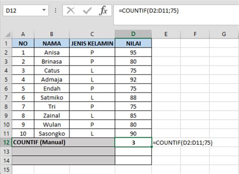 Contoh Soal Excel Countif