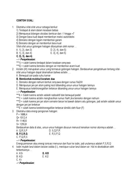 Contoh Soal Halogen