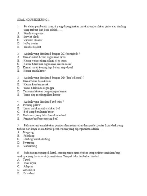 Contoh Soal Housekeeping