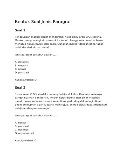 Contoh Soal Jenis Paragraf