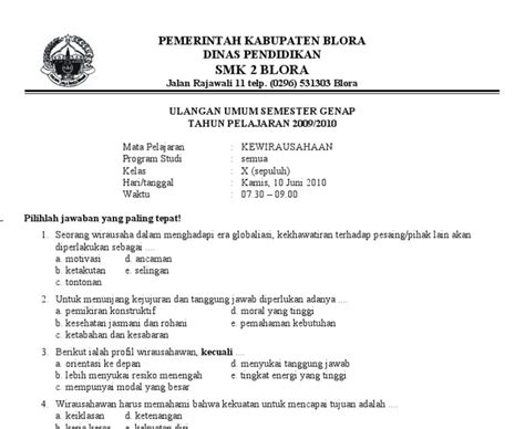 Contoh Soal Kewirausahaan untuk Meningkatkan Kreativitas Mahasiswa