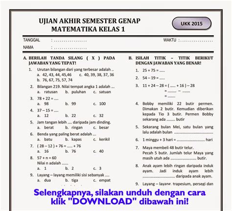 Contoh Soal Matematika Kelas 6 Semester 1 dengan Kunci Jawaban 2021