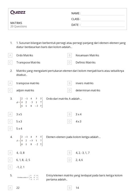 Contoh Soal Matriks Kelas 12