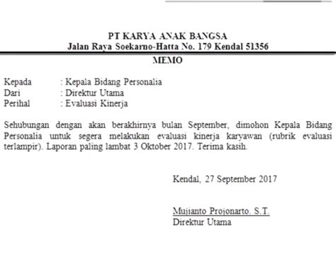 Contoh Soal Memo Resmi