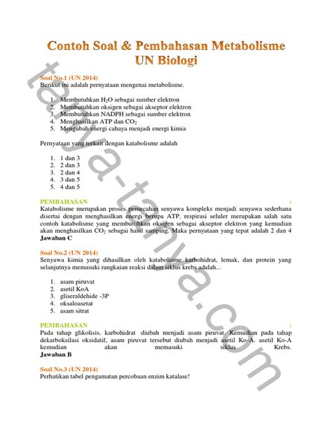Contoh Soal Metabolisme