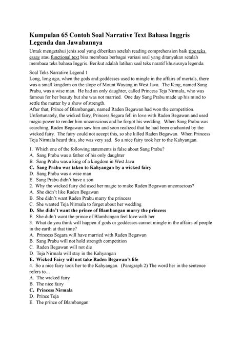 Contoh Soal Narrative Text Bahasa Inggris