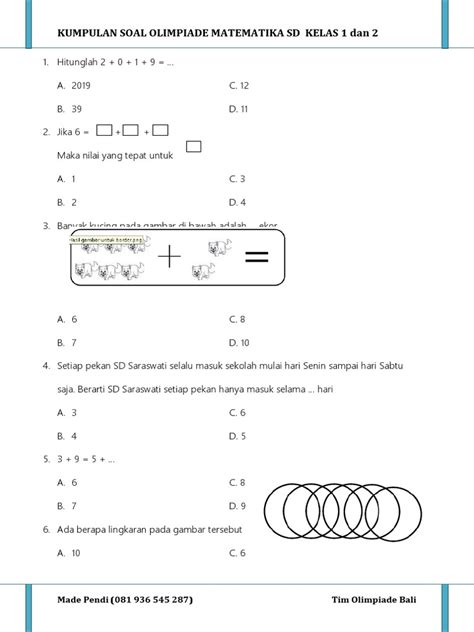 Contoh Soal Olimpiade Matematika Sd Kelas 2