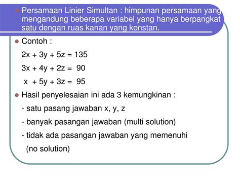 Contoh Soal Persamaan Linier Simultan