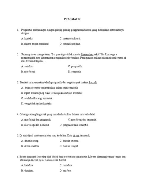 Contoh Soal Pragmatik