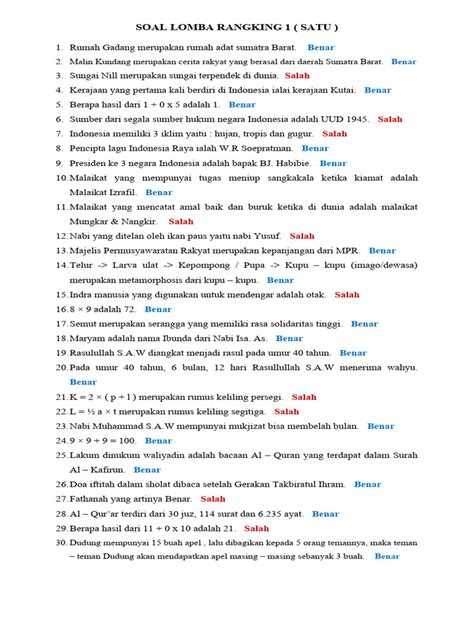 Contoh Soal Rangking 1