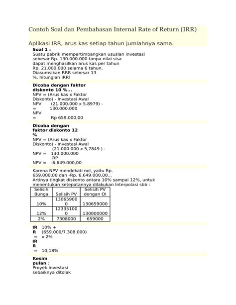 Contoh Soal Rate Of Return