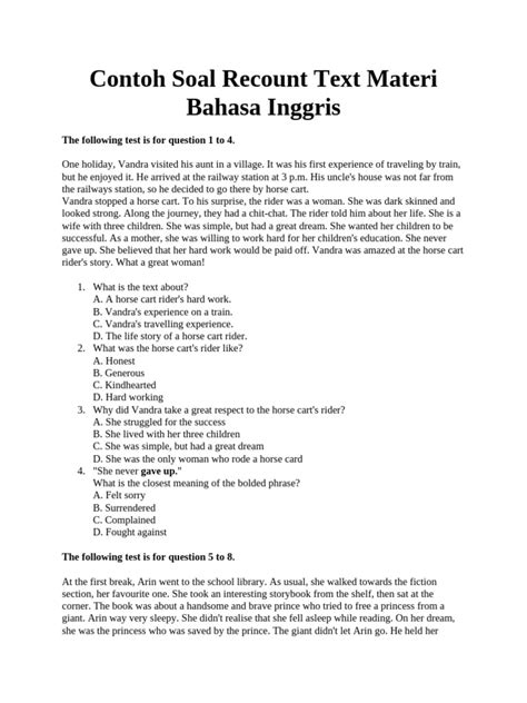 Contoh Soal Recount Text Essay