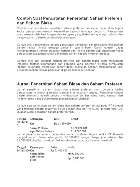 Contoh Soal Saham Preferen