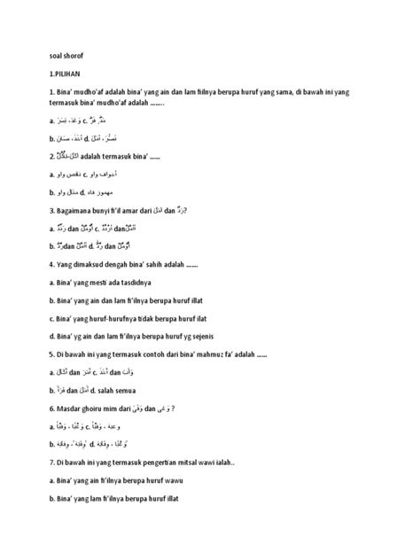Contoh Soal Shorof