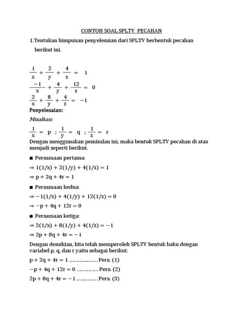Contoh Soal Spltv Pecahan