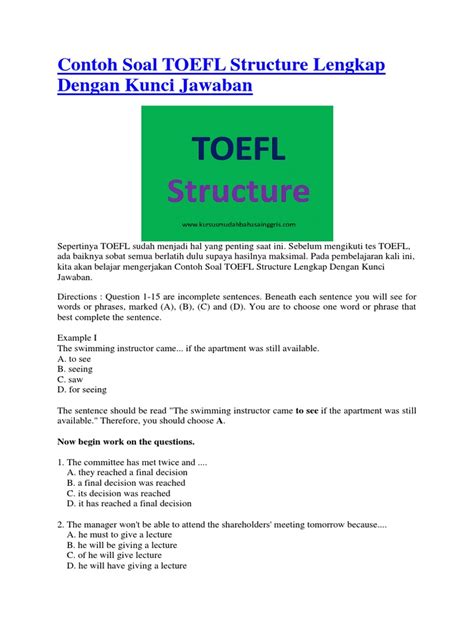 Contoh Soal Structure Toefl