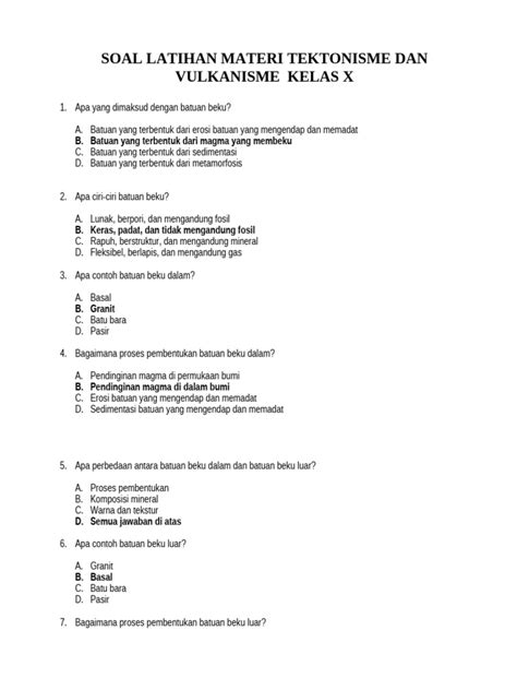 Contoh Soal Tektonisme