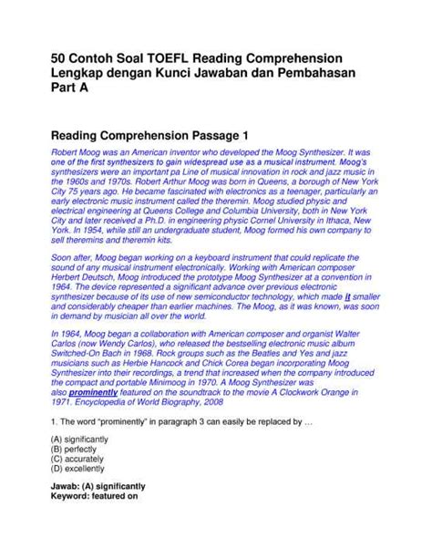 Contoh Soal Toefl Reading