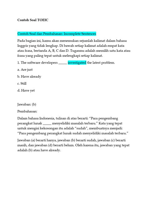 Contoh Soal Toeic Pdf