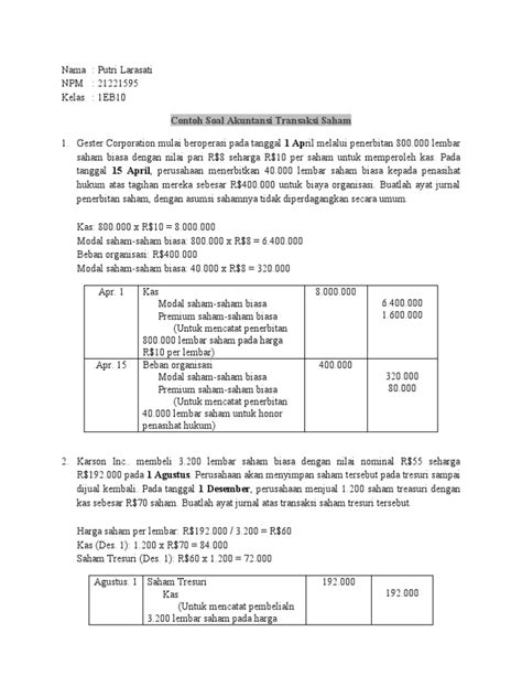 Contoh Soal Transaksi Saham