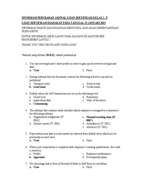 Contoh Soal True Or False