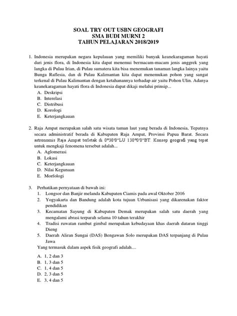 Contoh Soal Try Out Geografi