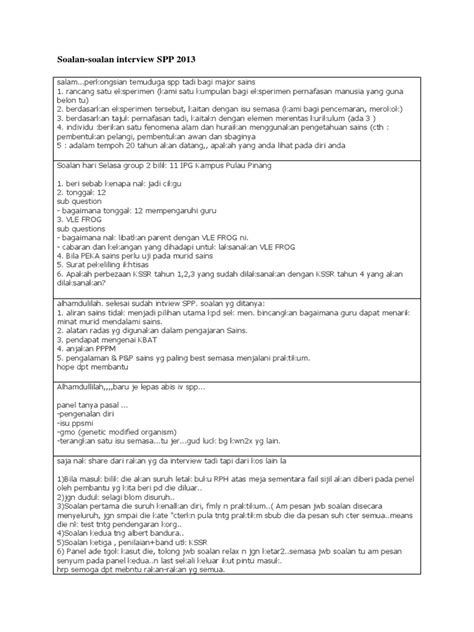 Contoh Soalan Interview Spp