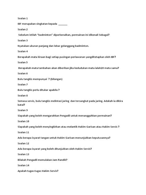 Contoh Soalan Kuiz Badminton