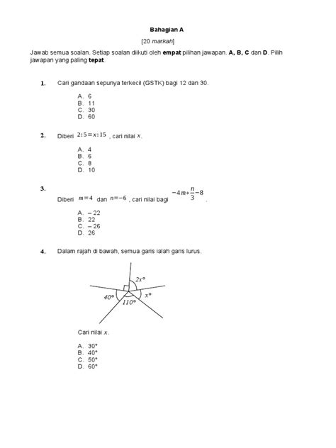 Contoh Soalan Math Form 2