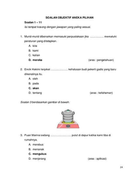 Contoh Soalan Objektif Isac Intan