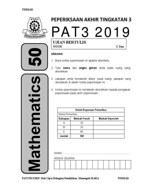 Contoh Soalan Speaking Test Pt3 2019 Mathematics