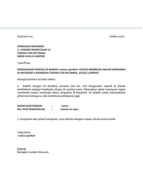 Contoh Surat Akaun Bank
