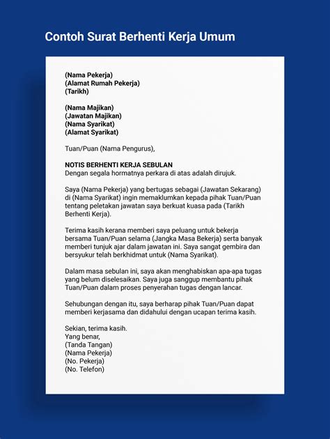 Contoh Surat Berhenti Kerja Tidak Rasmi