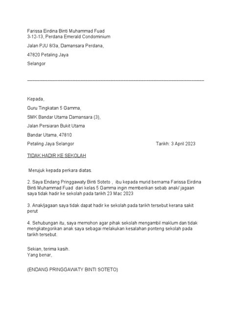 Contoh Surat Cuti Sakit