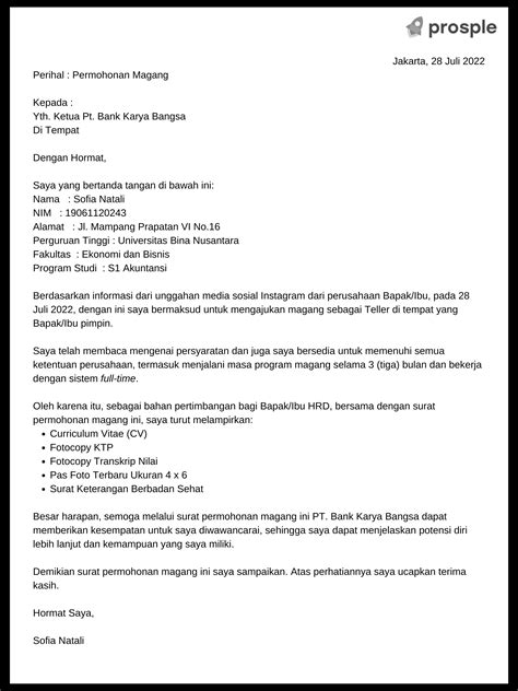 Contoh Surat Permohonan Magang