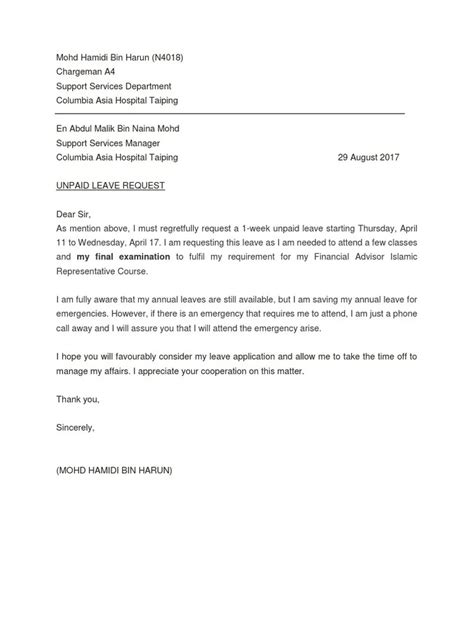 Contoh Surat Rasmi Emergency Leave