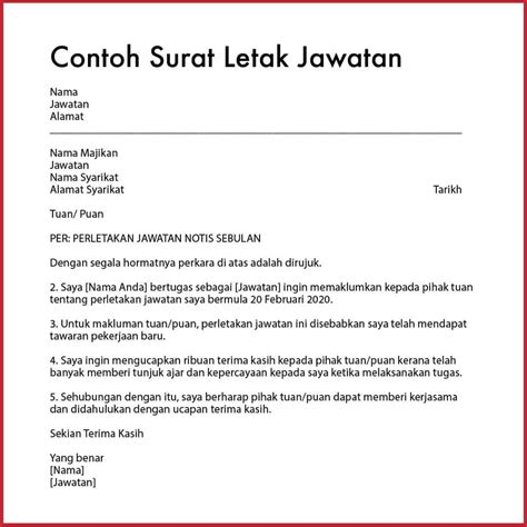 Contoh Surat Rasmi Perletakan Jawatan