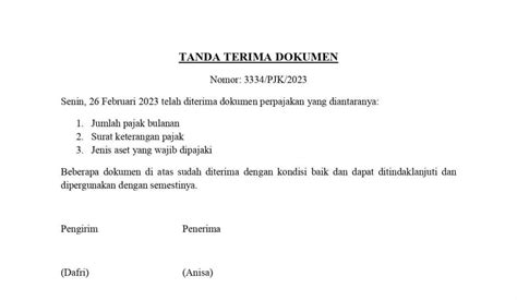 Contoh Tanda Terima Dokumen Doc