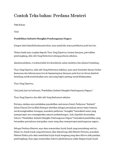 Contoh Teks Bahas Perdana Menteri