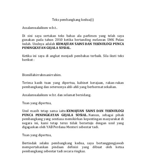 Contoh Teks Perbahasan Ala Parlimen