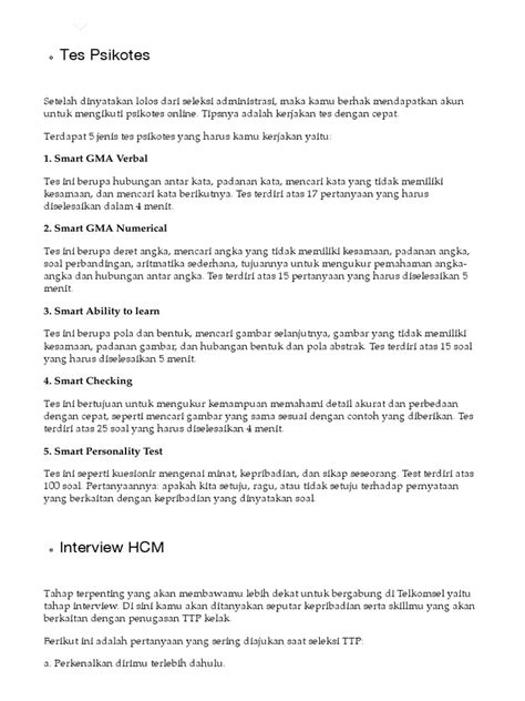 Contoh Tes Smart Checking Psikotes