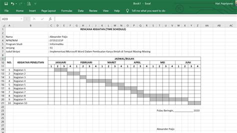 Contoh Timeline Kegiatan Excel