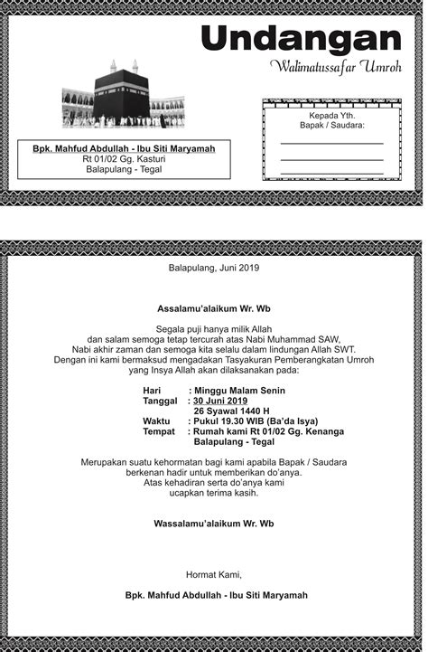 Contoh Undangan Syukuran Umroh Format Word