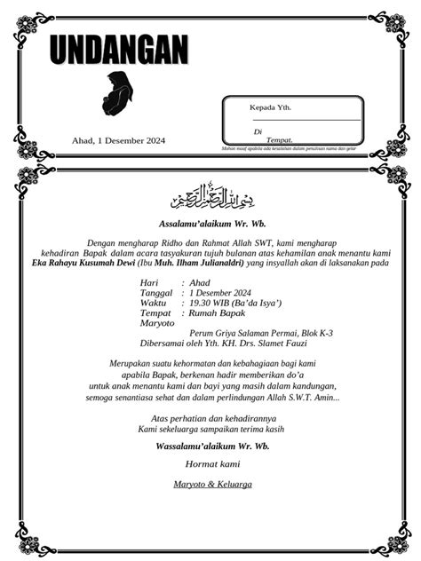 Contoh Undangan Tujuh Bulanan