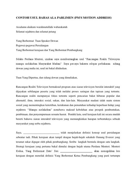 Contoh Usul Bahas Ala Parlimen