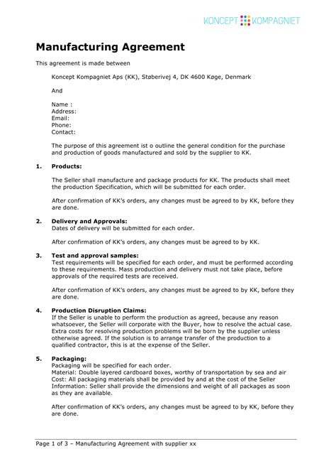 Contract Manufacturing Agreement Examples, Format, Pdf Examples