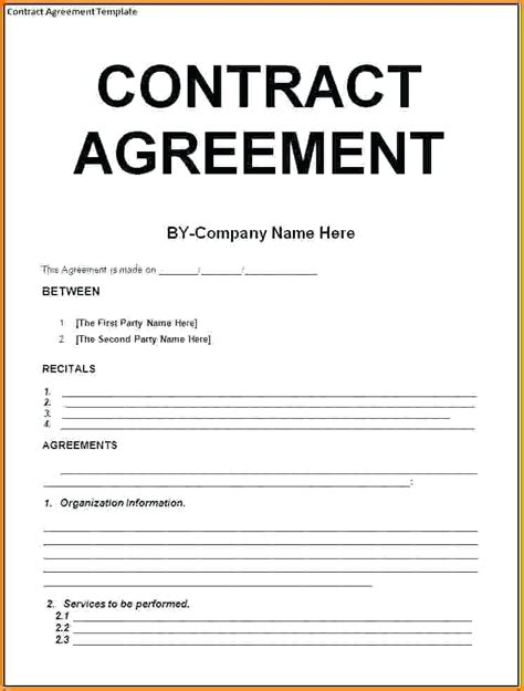 Contract Of Agreement Template