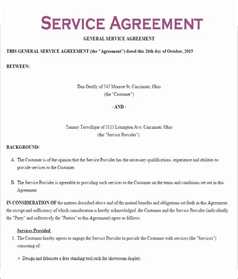Contract Template For Services Agreement