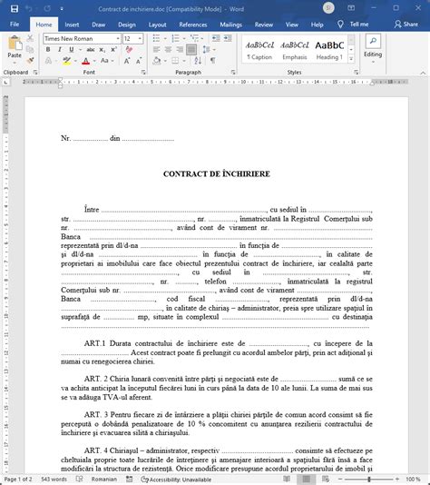 Contract De Inchiriere